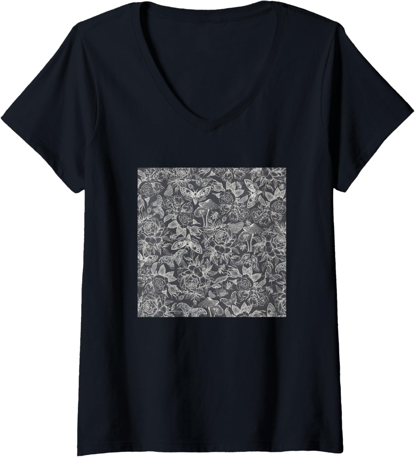 Womens Threadless Studio Vickn Botanical Pattern Graphite Graphic V-Neck