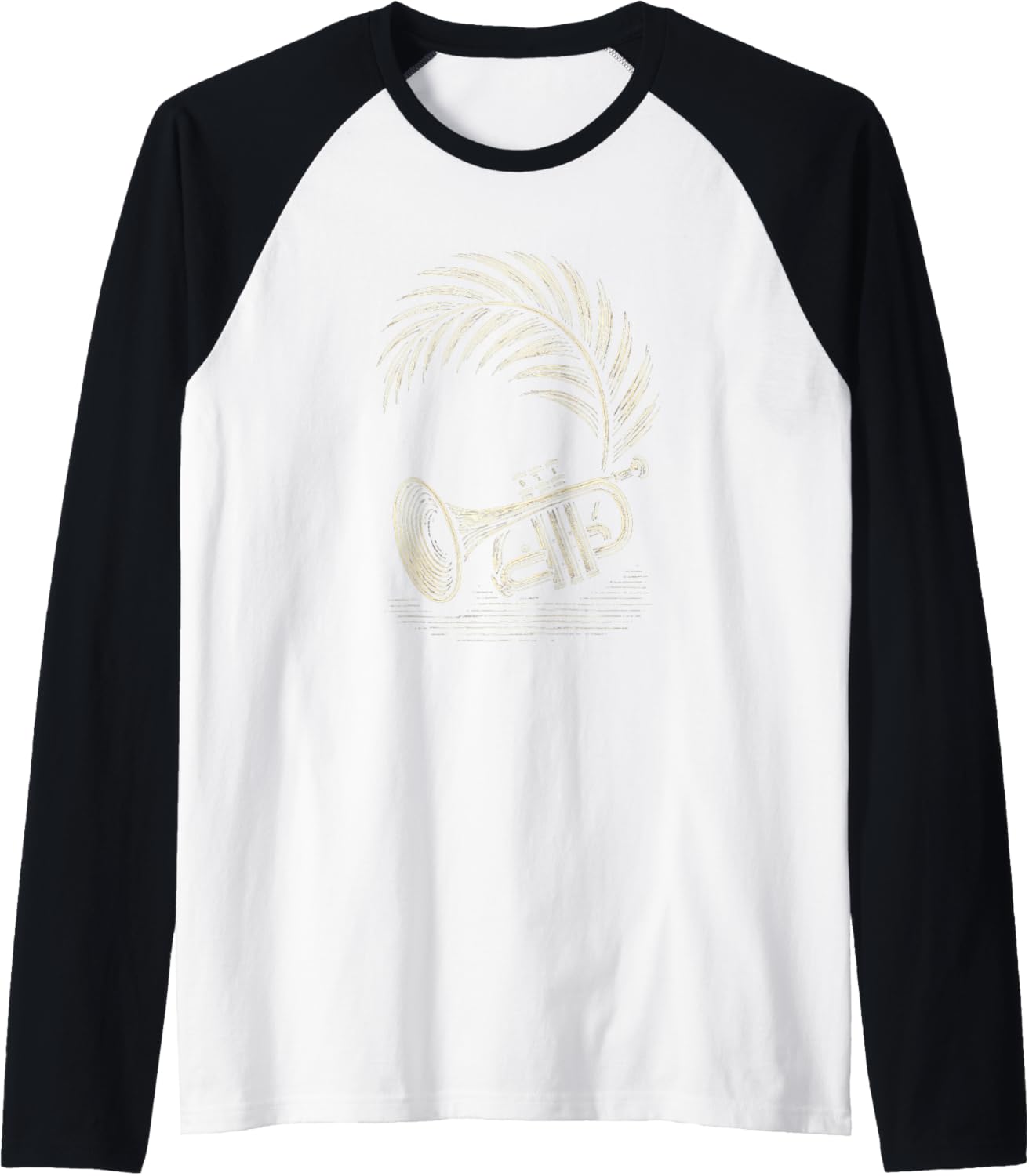 Woodcut Trumpet Palm Raglan Baseball Tee