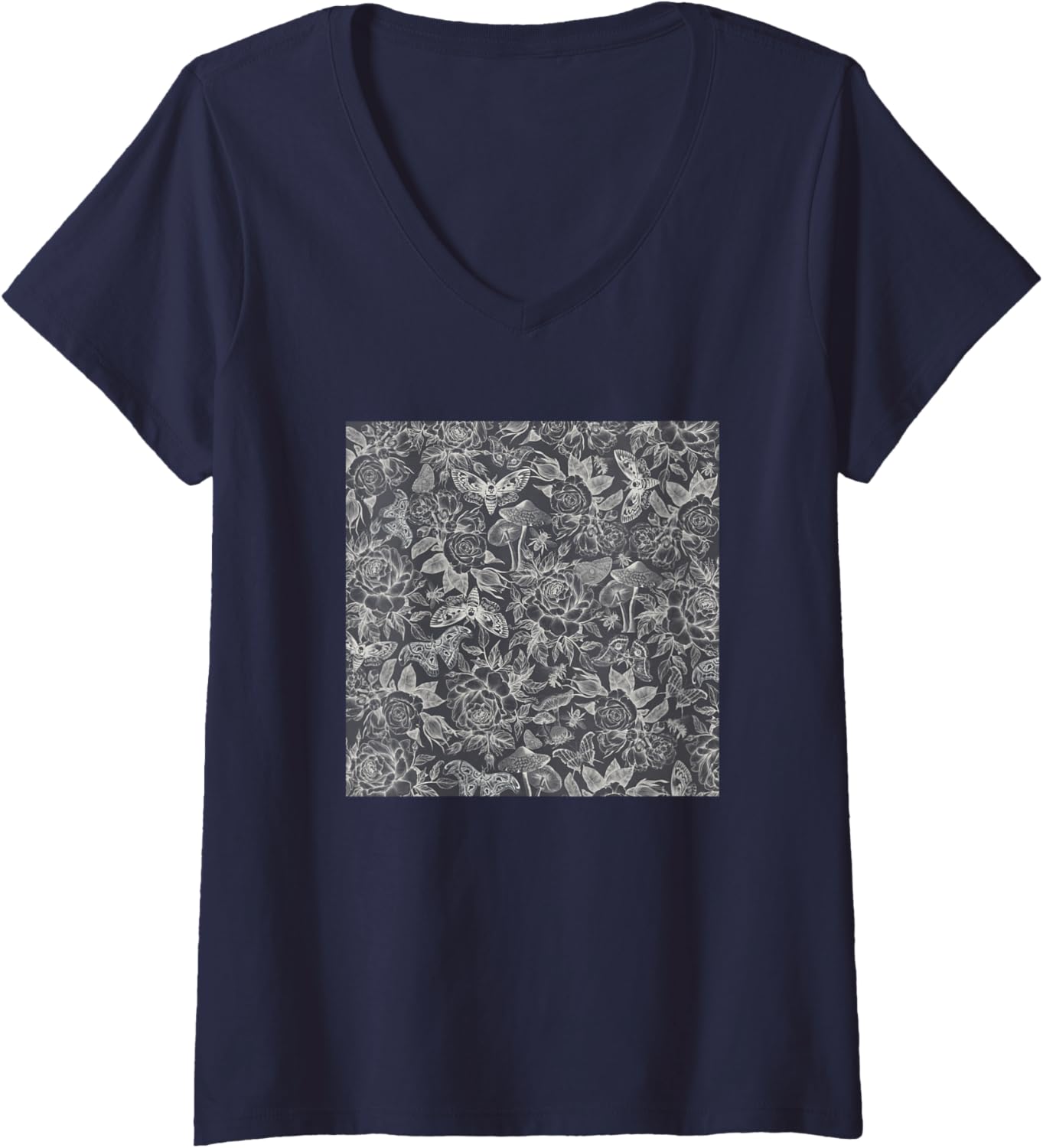 Womens Threadless Studio Vickn Botanical Pattern Graphite Graphic V-Neck
