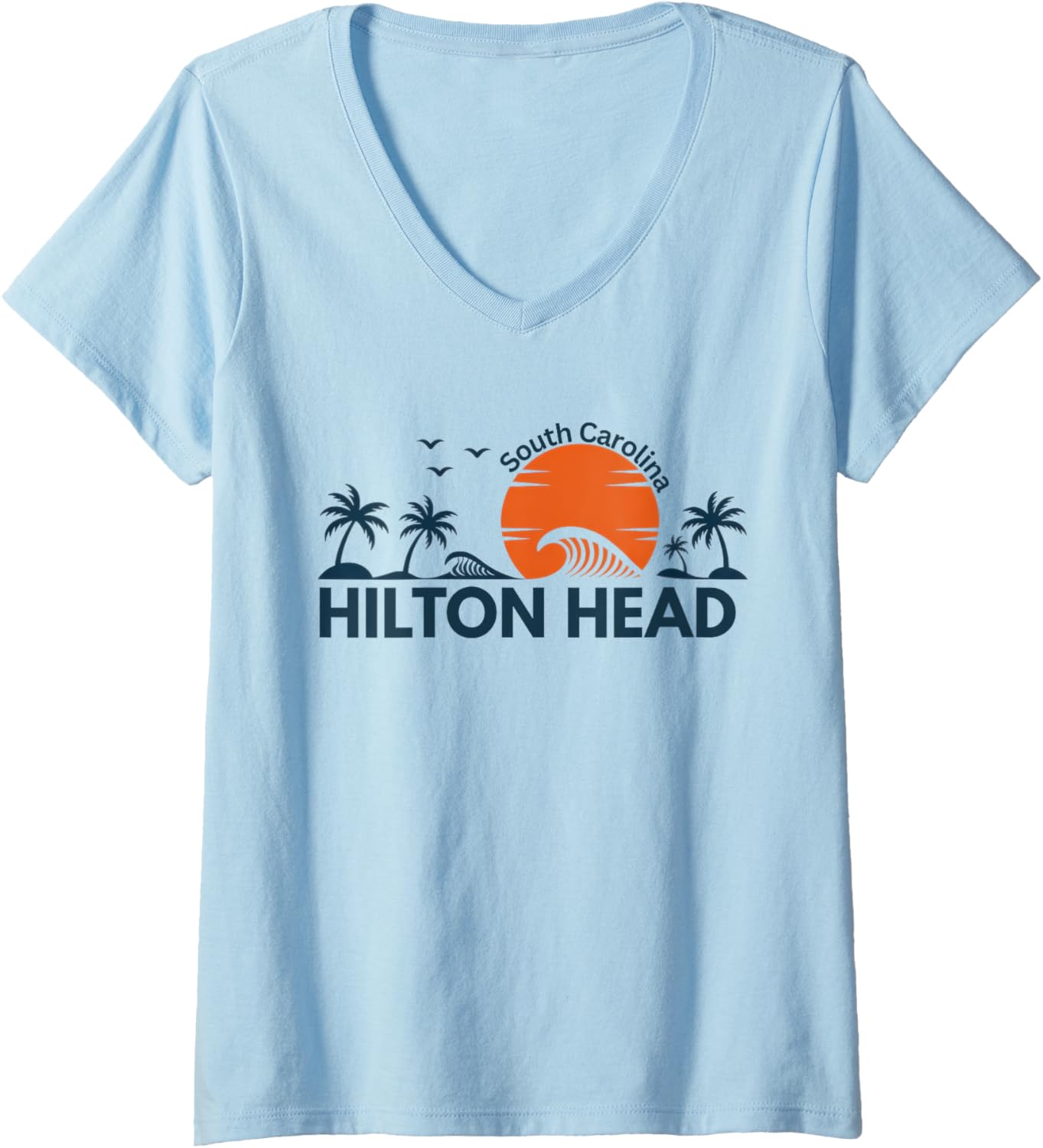 Womens Retro Hilton Head South Carolina Summer Palm Souvenir V-Neck