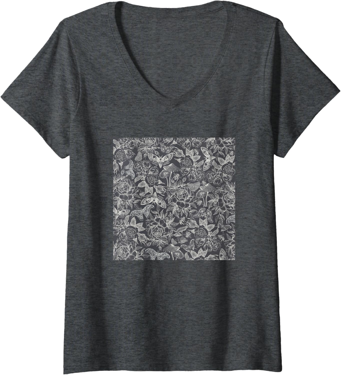 Womens Threadless Studio Vickn Botanical Pattern Graphite Graphic V-Neck
