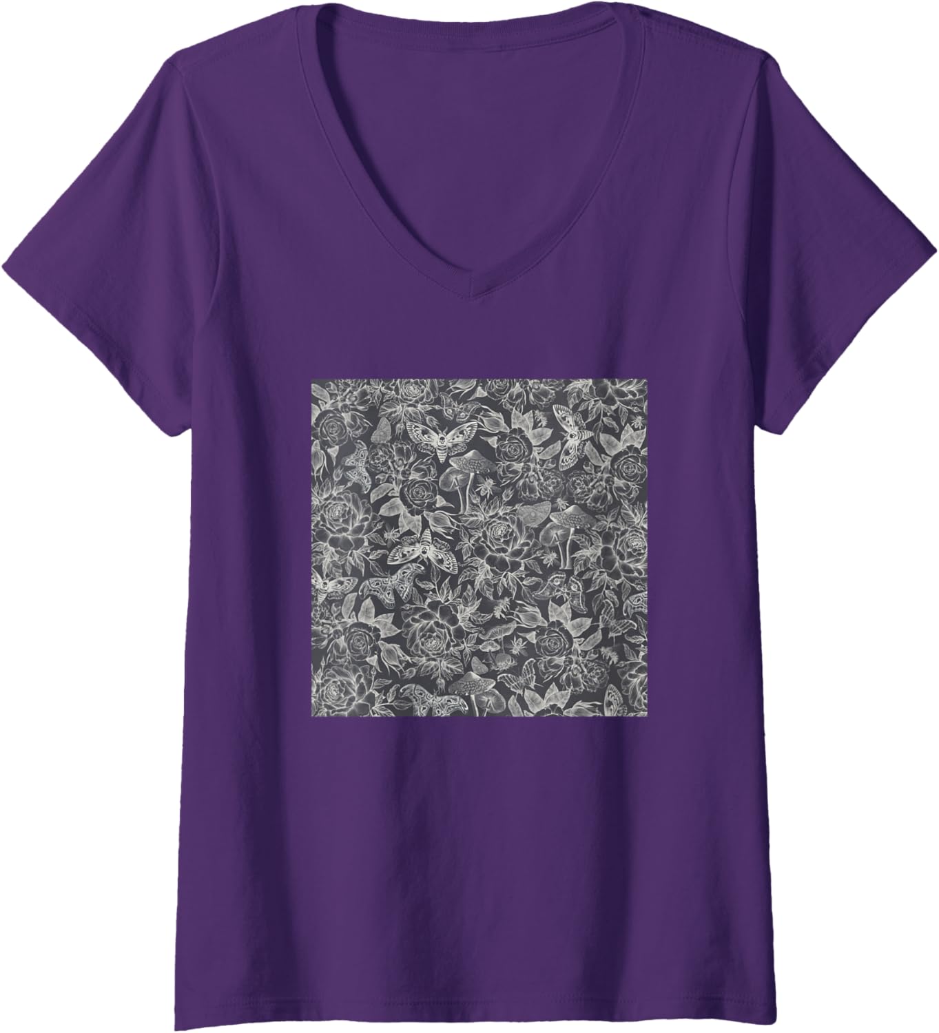 Womens Threadless Studio Vickn Botanical Pattern Graphite Graphic V-Neck
