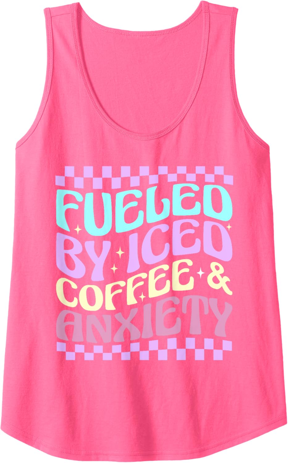 Women Fueled By Iced Coffee And Anxiety Funny Coffee Lover Tank Top