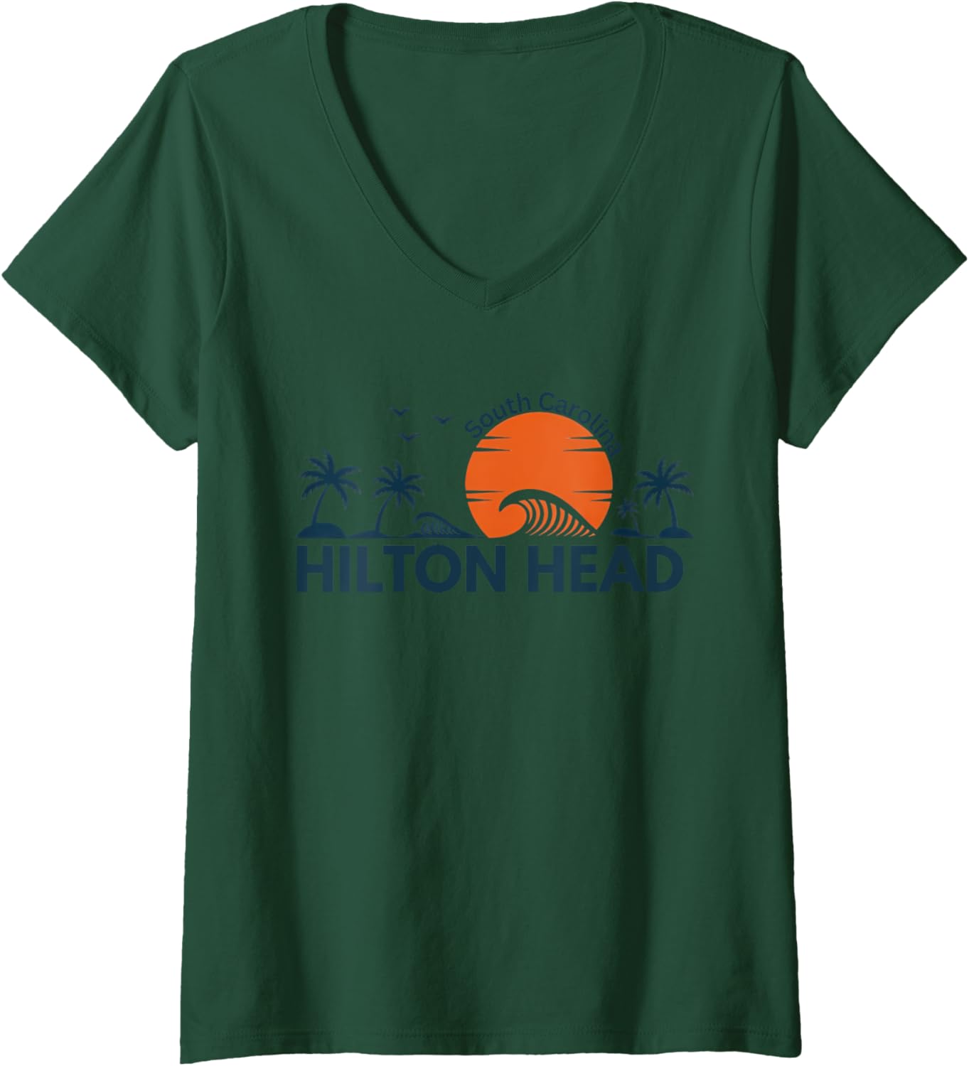Womens Retro Hilton Head South Carolina Summer Palm Souvenir V-Neck