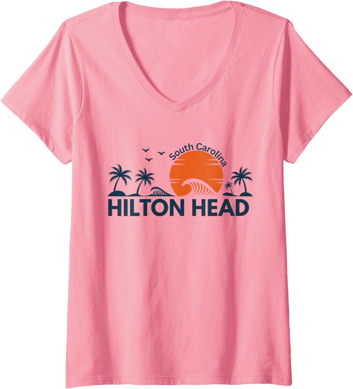 Womens Retro Hilton Head South Carolina Summer Palm Souvenir V-Neck