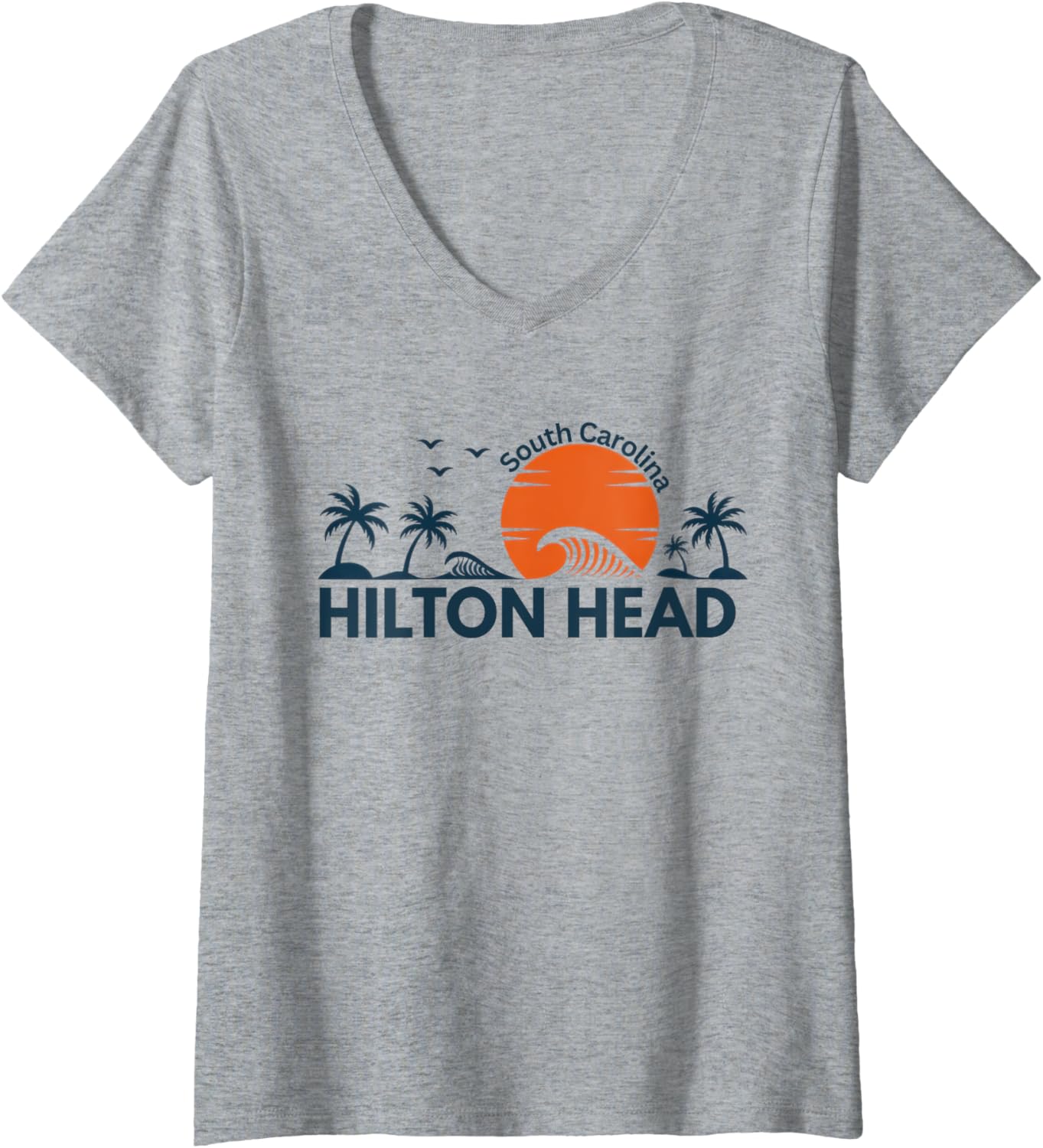 Womens Retro Hilton Head South Carolina Summer Palm Souvenir V-Neck