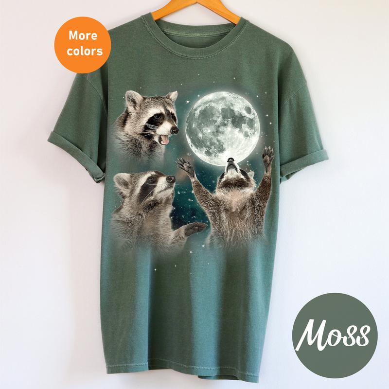 Three Raccoons Vintage Shirt - Retro Moon Design, Raccoon Funny Shirt, Gift Lover Raccoon, Gift for Friends, Crew Neck, Trendy Top