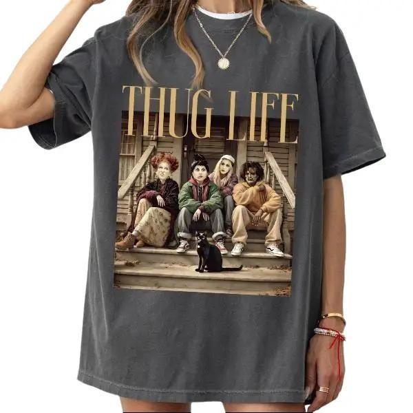 Thug Life Bad Witches Design T-Shirt, Retro Witches Movie T-Shirt, Retro Halloween Character T-Shirt Cotton Unisex