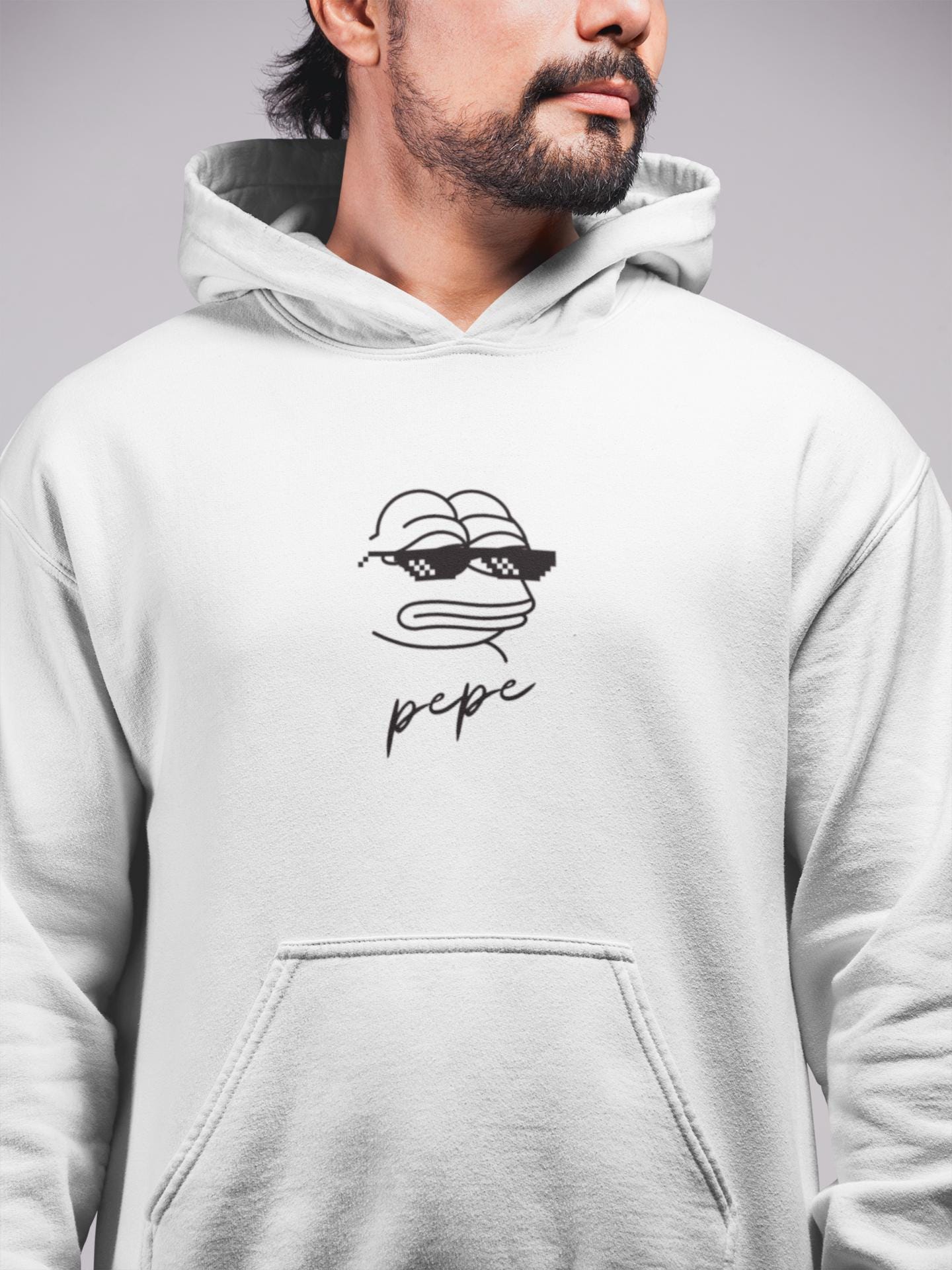 Pepe Memecoin Hoodie with Thug Life Sunglasses | Funny Crypto Meme Sweatshirt | Cryptocurrency Merch | Pepe Memecoin Hoodie for Traders