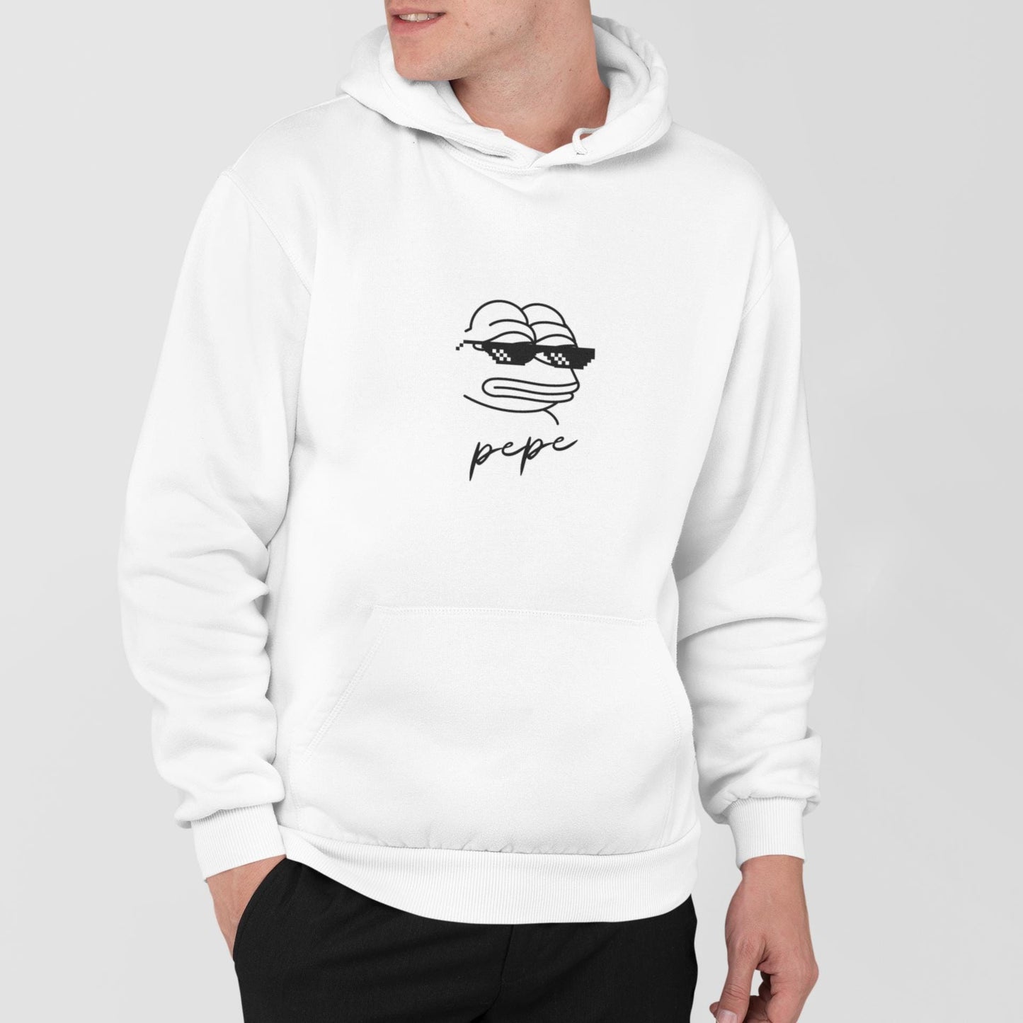 Pepe Memecoin Hoodie with Thug Life Sunglasses | Funny Crypto Meme Sweatshirt | Cryptocurrency Merch | Pepe Memecoin Hoodie for Traders