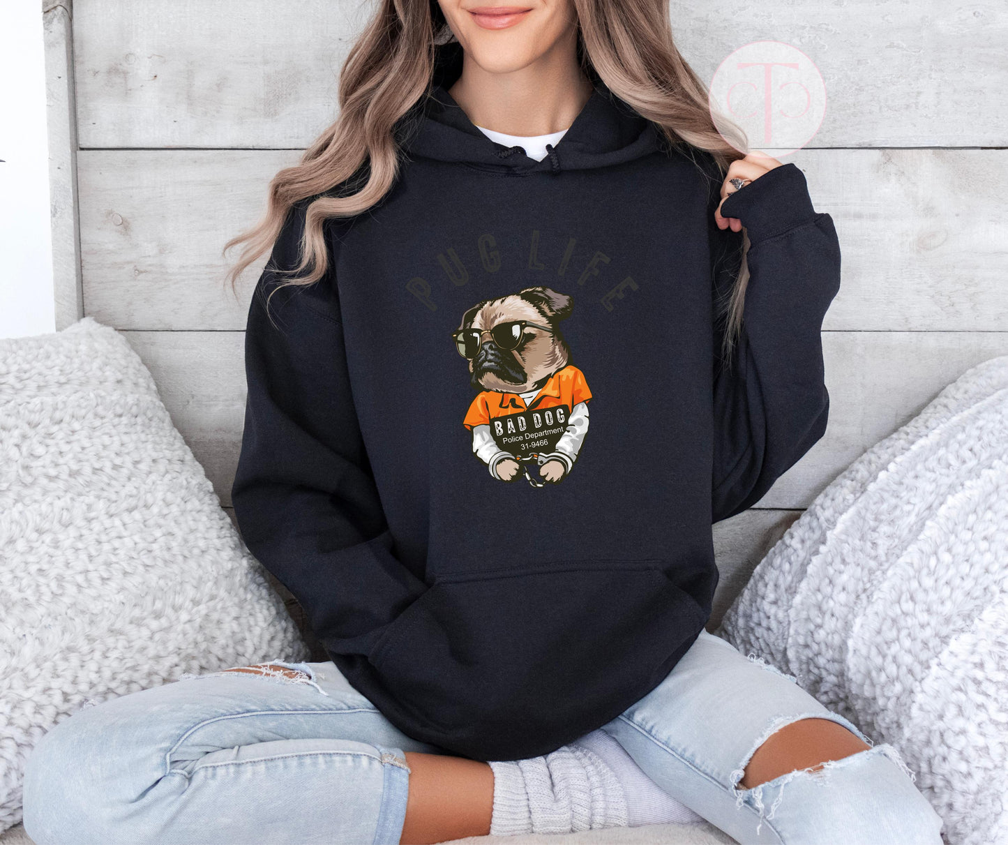 Pug Life Hoodie, Thug Life Oversize Sweatshirt, Unisex Pullover Dog Lover Gift, Pug Dog Mom & Dad Apparel, Funny Dog Oversized Sweat Shirt