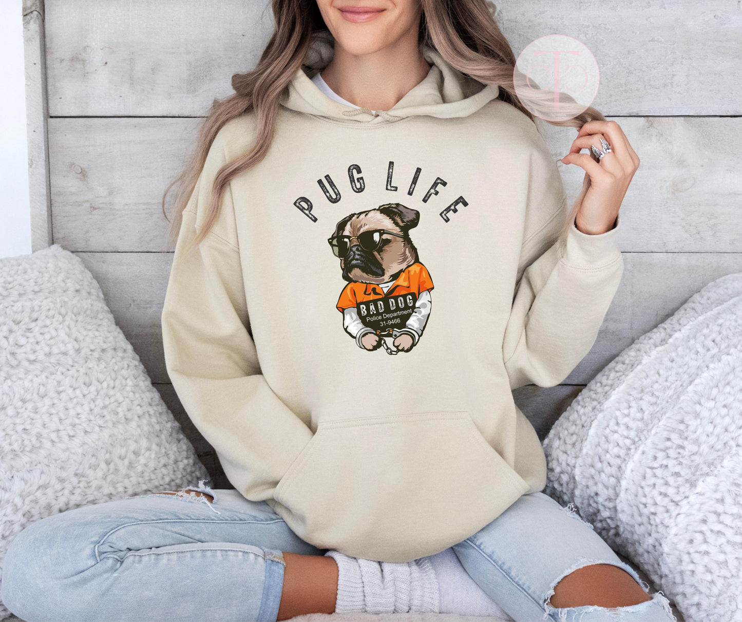 Pug Life Hoodie, Thug Life Oversize Sweatshirt, Unisex Pullover Dog Lover Gift, Pug Dog Mom & Dad Apparel, Funny Dog Oversized Sweat Shirt