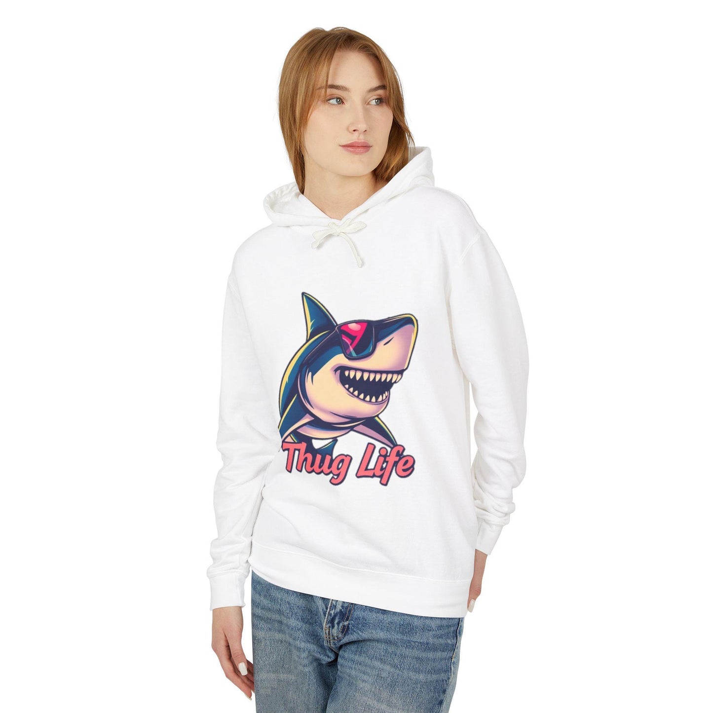 Thug Life Shark Hoodie Funny Gangster Pet Hoodie Hip Hop Animal Hoodie Streetwear Lover Gift Cool Rap Style Animal Graphic Hoodie Urban