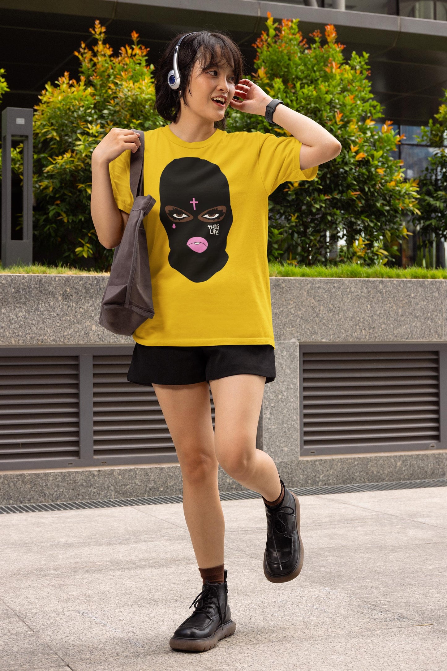 Ski mask, Thug Life, Pink Lips, Sexy Girl, Fantasy Art, Black Mask, Fashion Accessory, Heavyweight Unisex Crewneck T-shirt