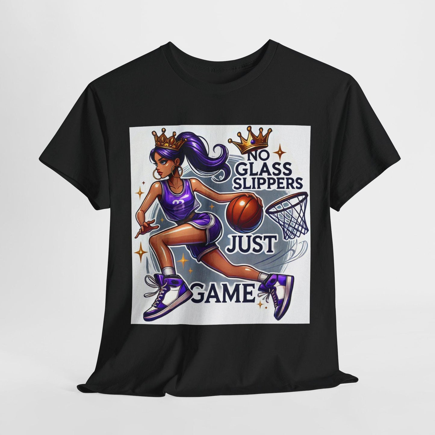 March Madness Purple Basketball Shirt - No Glass Slippers Just Game Tee - Crowned Female Athlete Gift - Unisex Fit T-Shirt - NCAA 2025