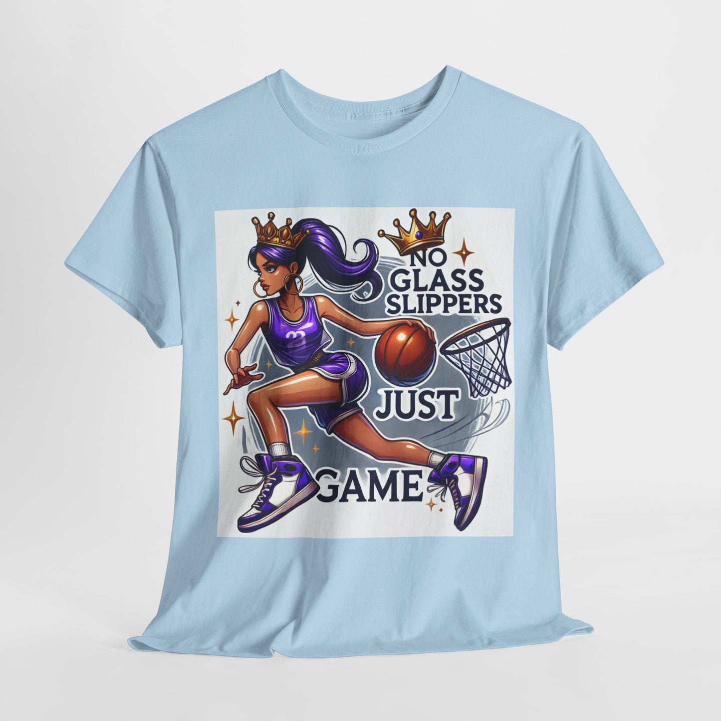 March Madness Purple Basketball Shirt - No Glass Slippers Just Game Tee - Crowned Female Athlete Gift - Unisex Fit T-Shirt - NCAA 2025