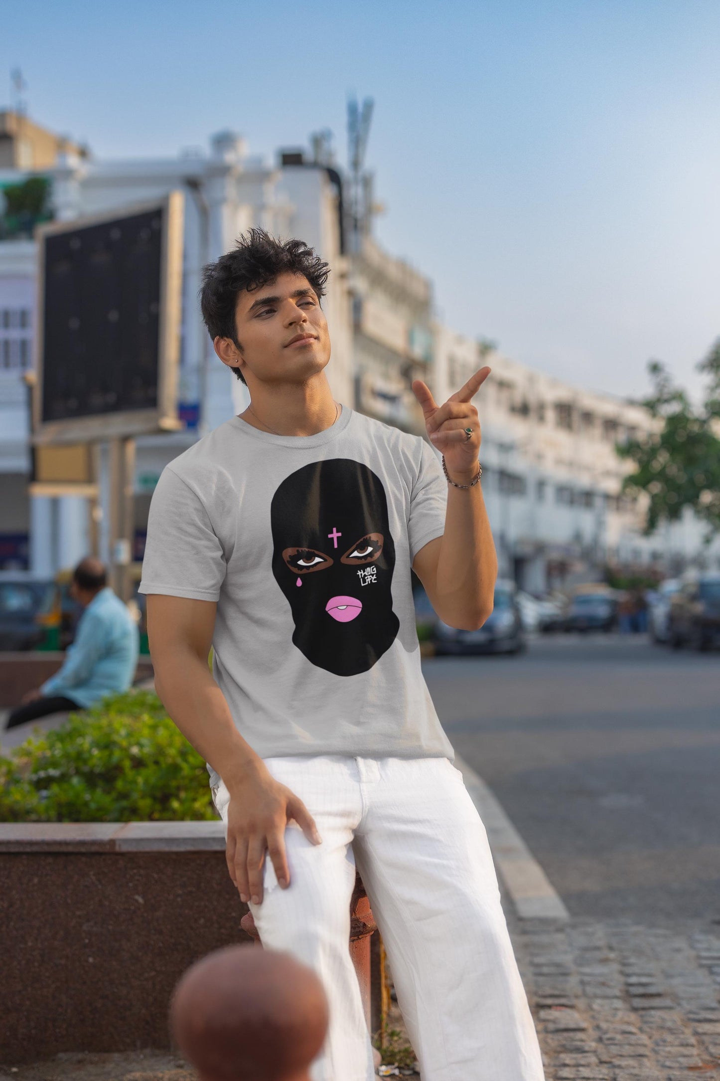 Ski mask, Thug Life, Pink Lips, Sexy Girl, Fantasy Art, Black Mask, Fashion Accessory, Heavyweight Unisex Crewneck T-shirt