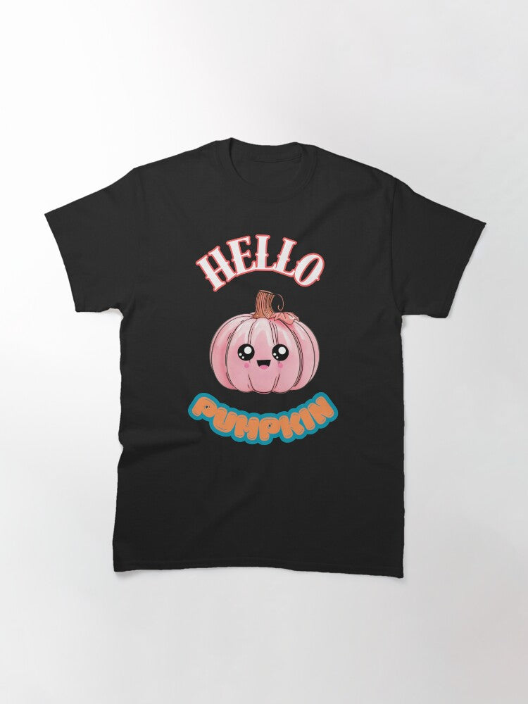 hello cute kawaii pink pumpkin whimsical fall halloween funny design for autumn lovers Classic T-Shirt