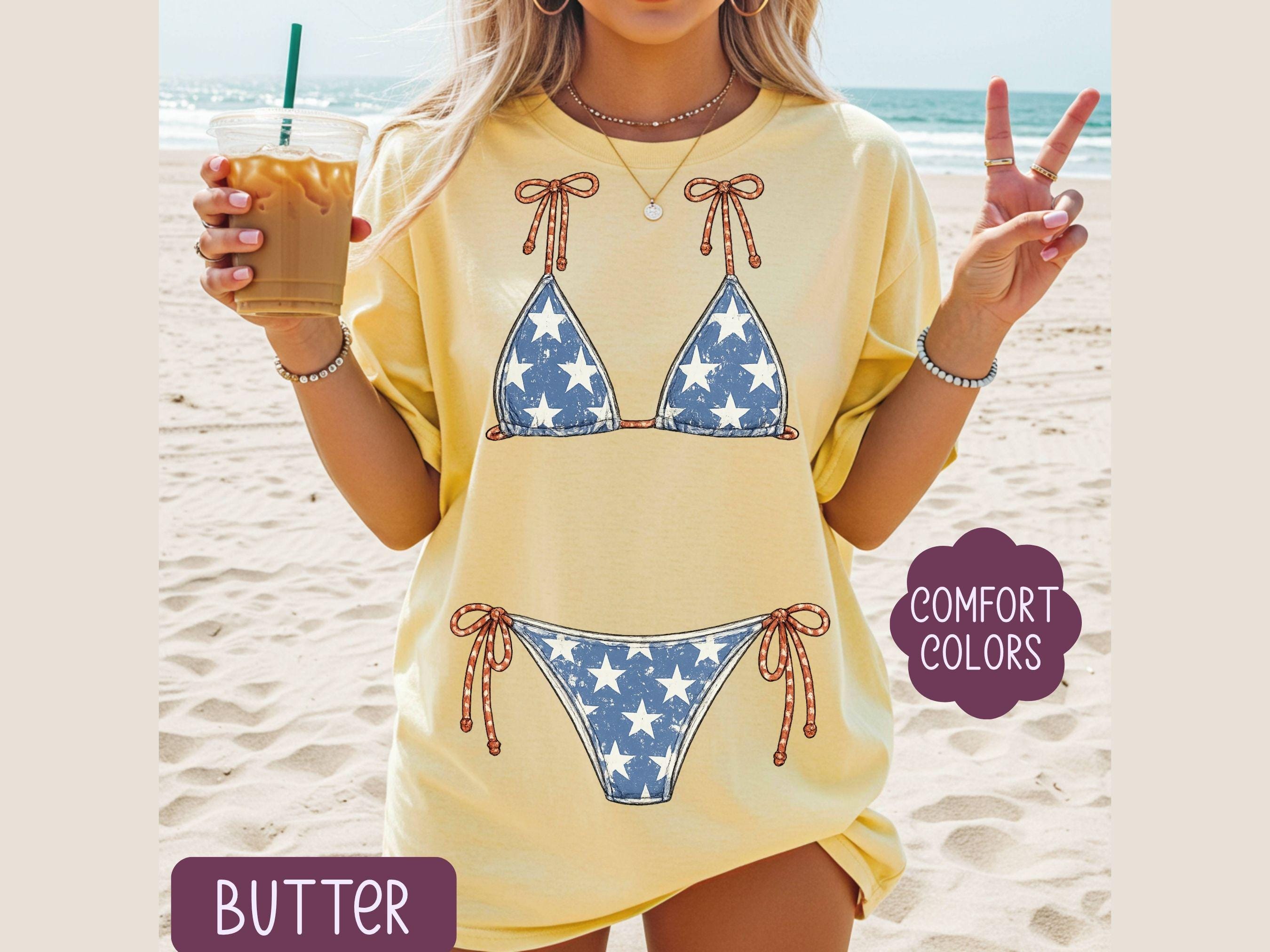 Comfort Colors Usa Bikini Red White Blue Swimsui Vacation Tee Beach Summer (1)