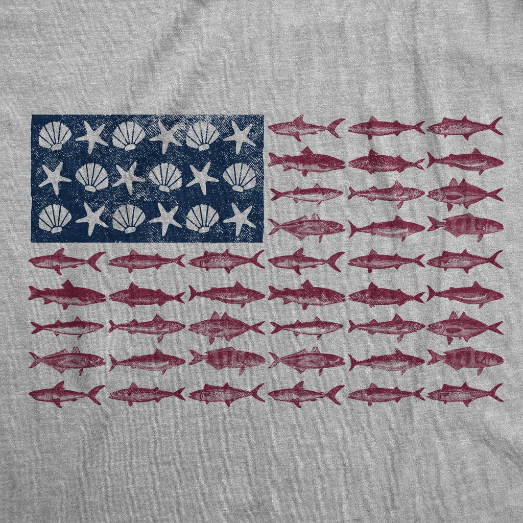 Fish Sea Shells American Flag Men's T Shirt