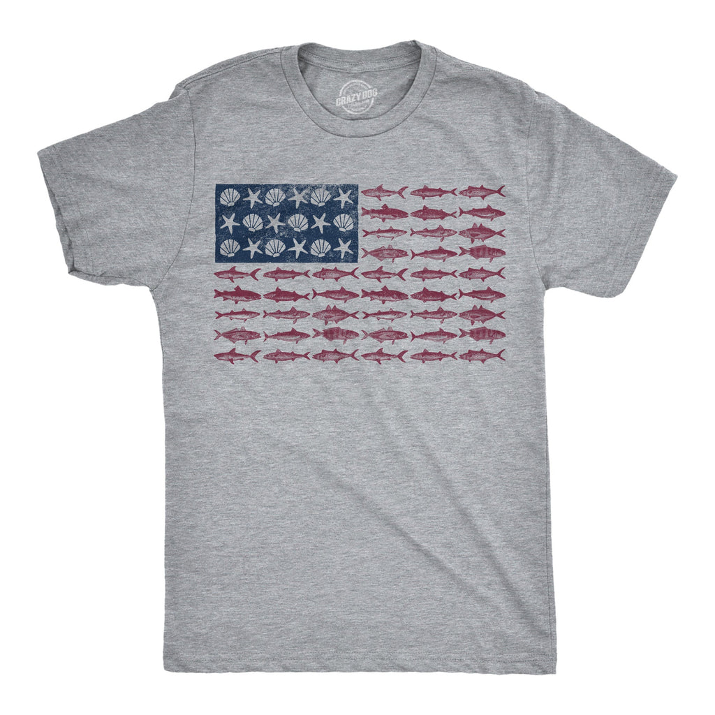 Fish Sea Shells American Flag Men's T Shirt
