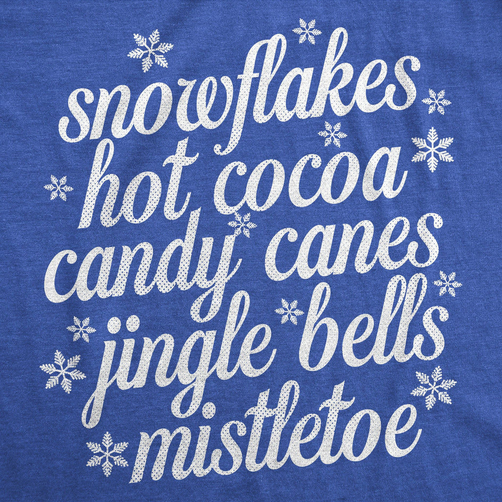Snowflakes Hot Cocoa Candy Canes Jingle Bells Mistletoe Women's T Shirt