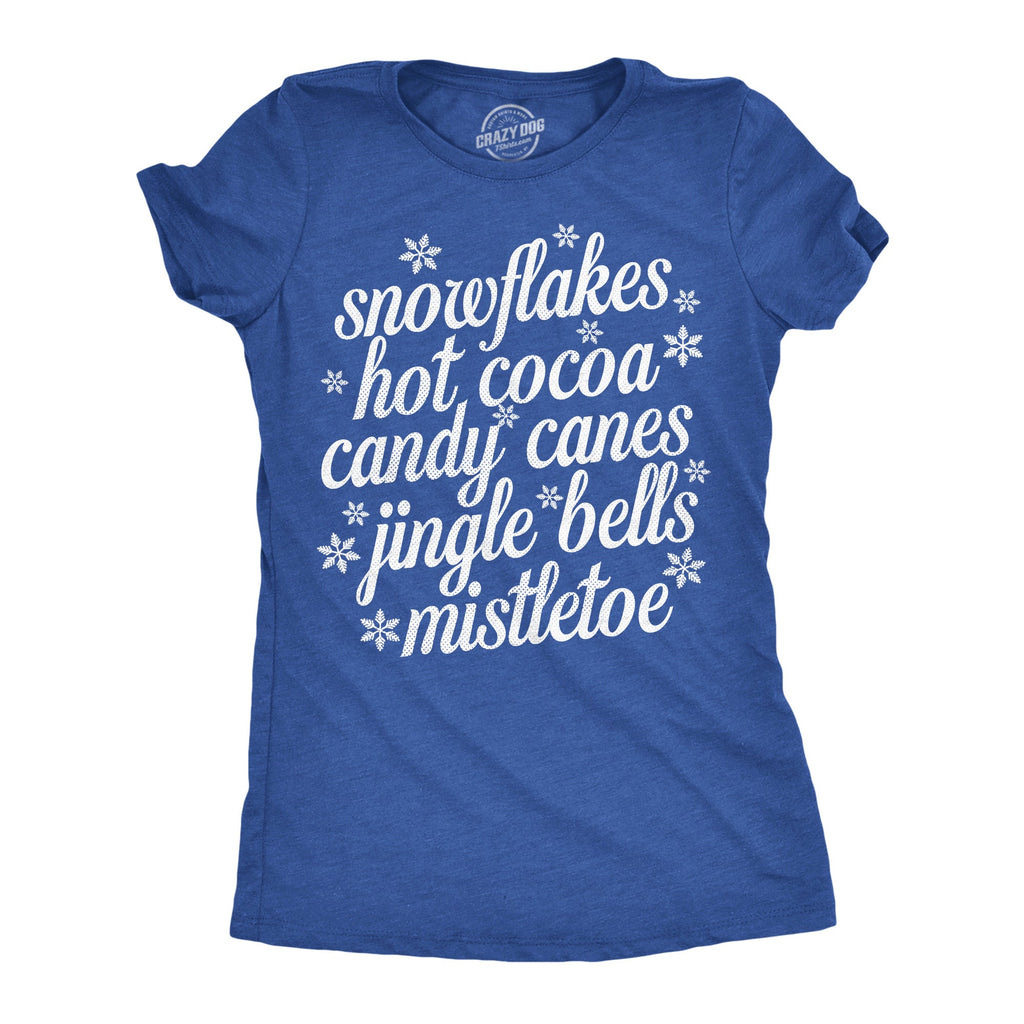 Snowflakes Hot Cocoa Candy Canes Jingle Bells Mistletoe Women's T Shirt