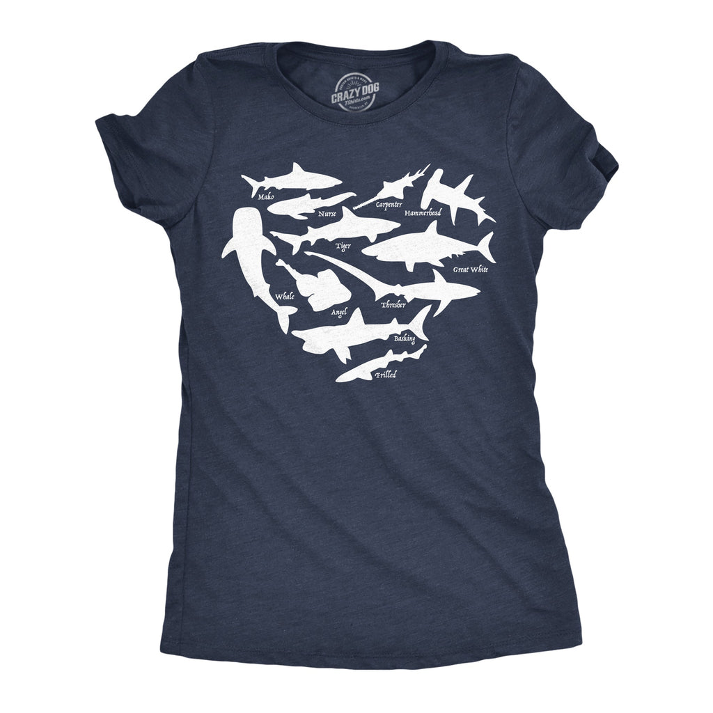 Shark Types Heart Women's T Shirt