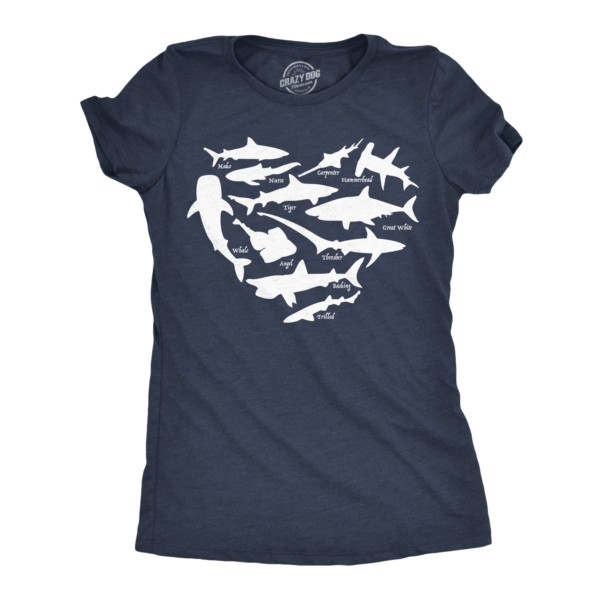 Shark Types Heart Women's T Shirt