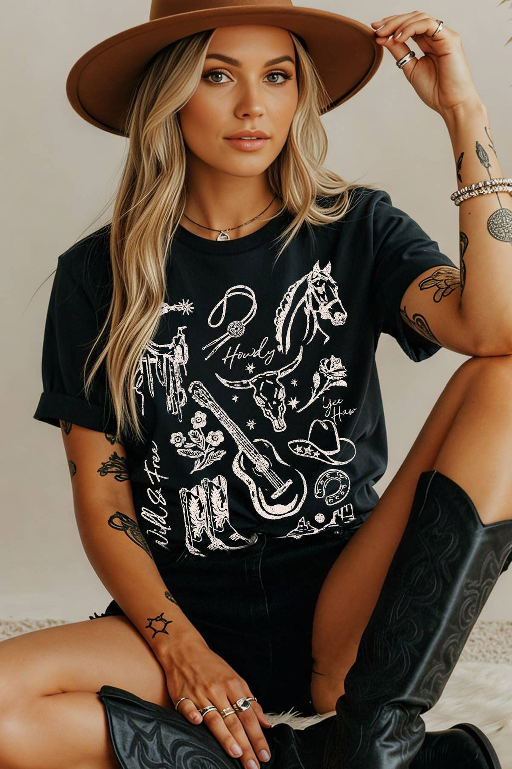 Women Western Graphic Print Short Sleeve Top