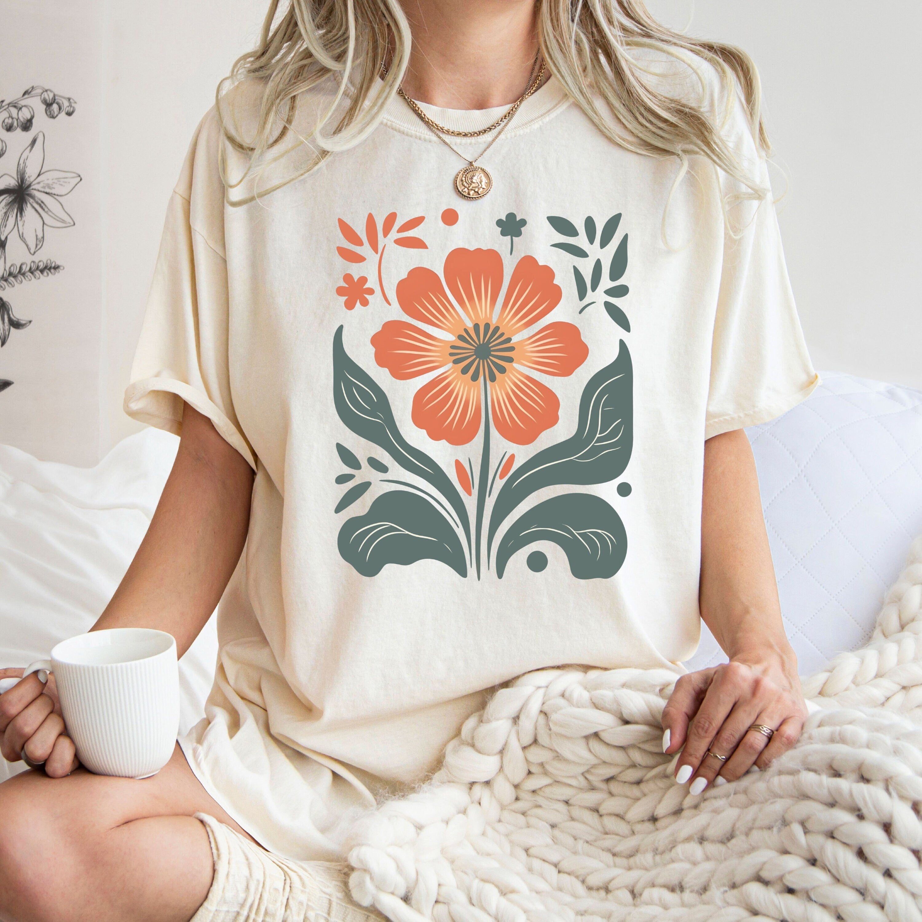 Comfort Colors Autumn Flower Flower Retro Floral Vintage Flower Plant Lover Grandma (2)