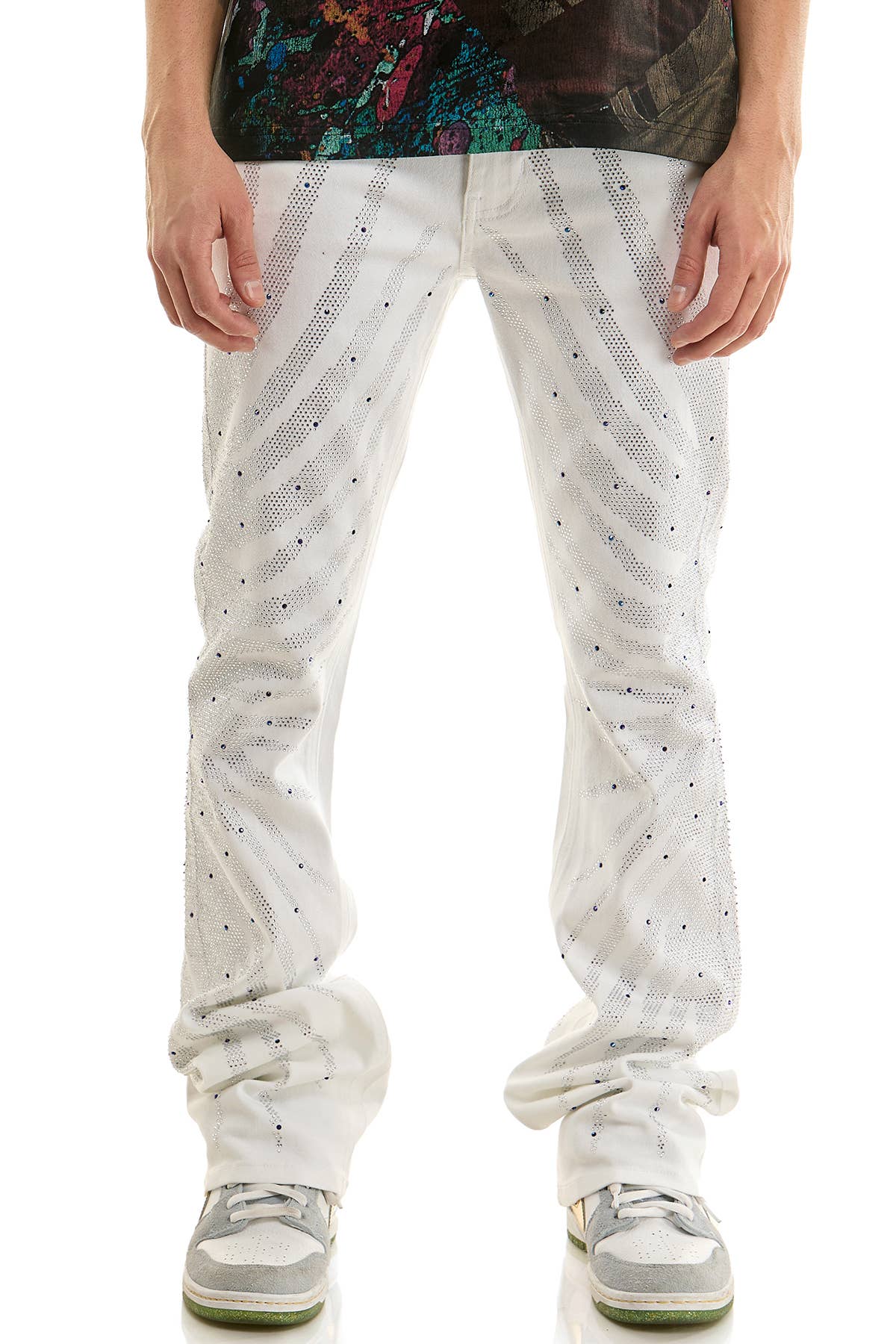 Patterned Rhinestone Flare Jeans