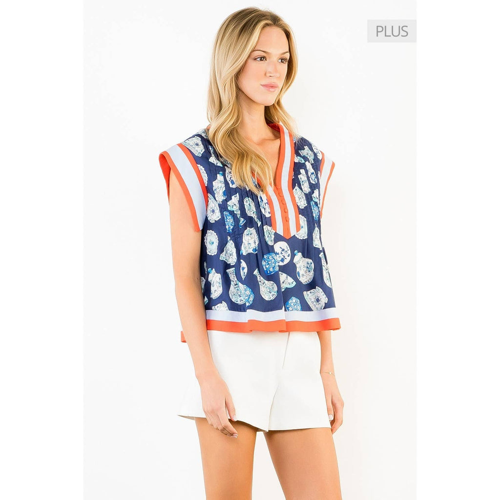 /Size Xl/ Short Sleeve V-Neck Vase Top