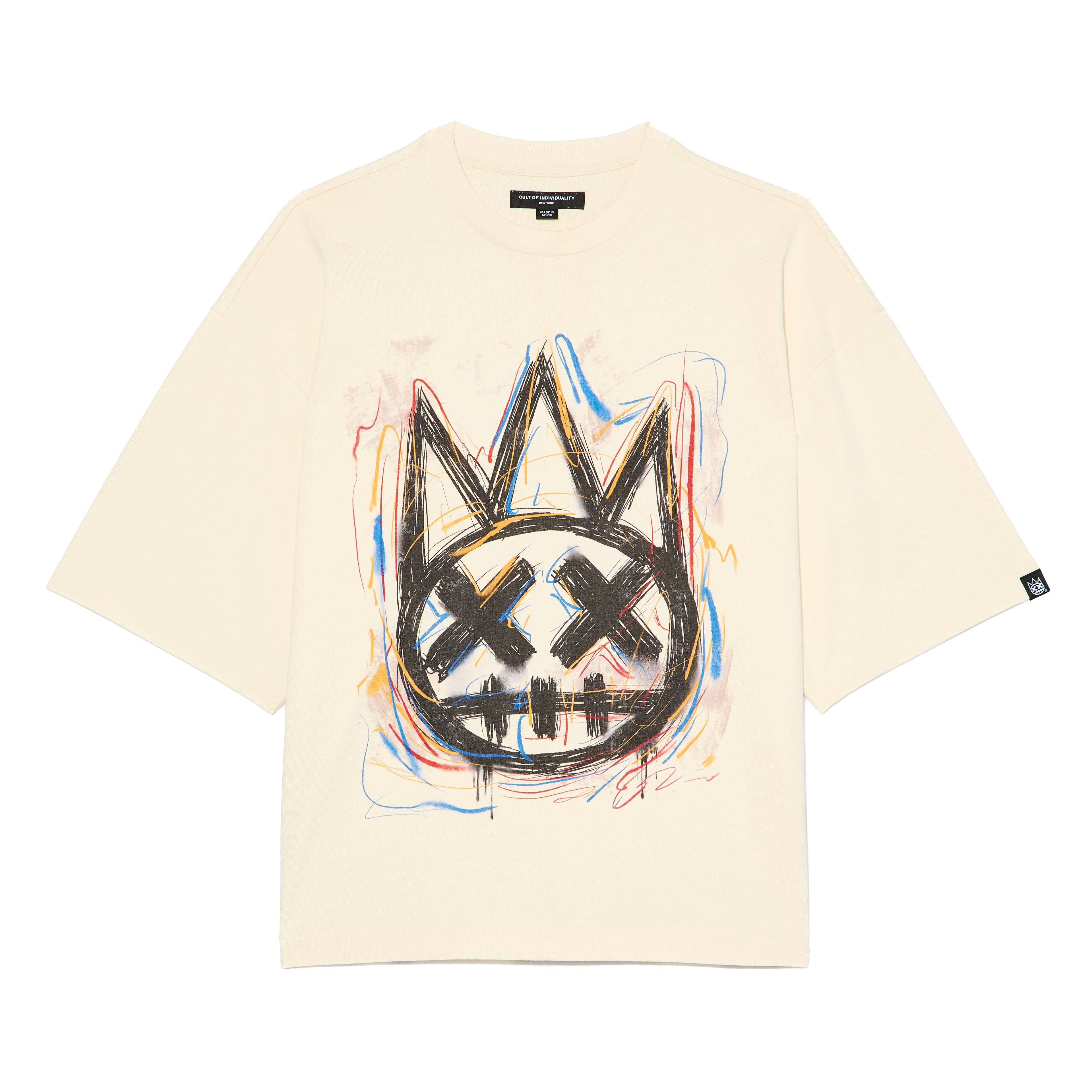 Cult's Oversized Ss Tee "Scribble Logo" in Winter White