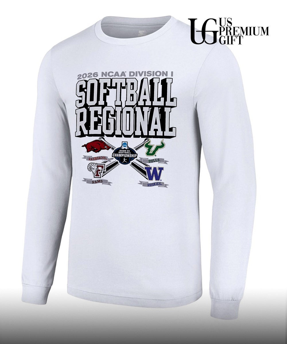 2026 NCAA Division I Softball Regional Arkansas Razorbacks Fordham Rams South Florida Bulls and Washington Huskies logo shirt
