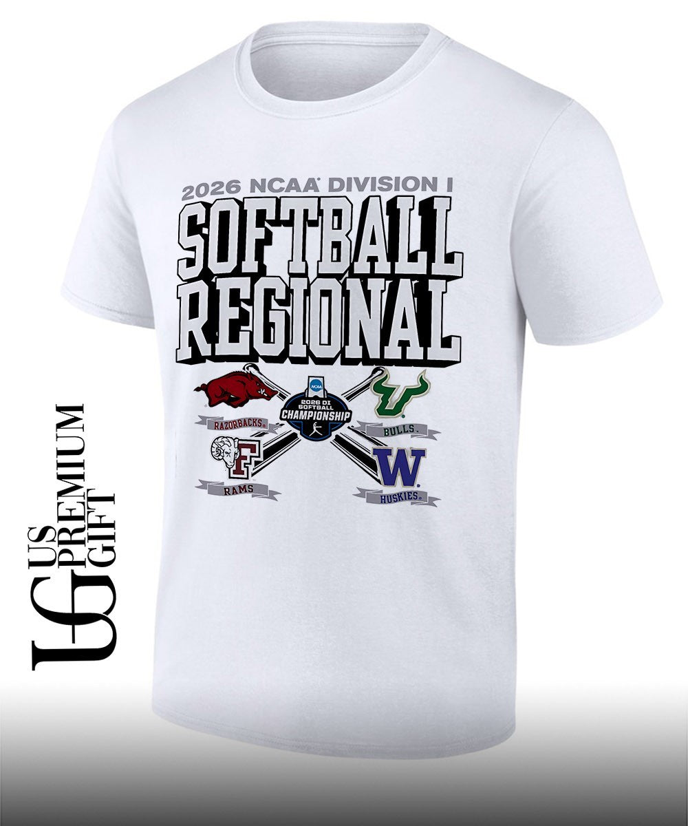 2026 NCAA Division I Softball Regional Arkansas Razorbacks Fordham Rams South Florida Bulls and Washington Huskies logo shirt