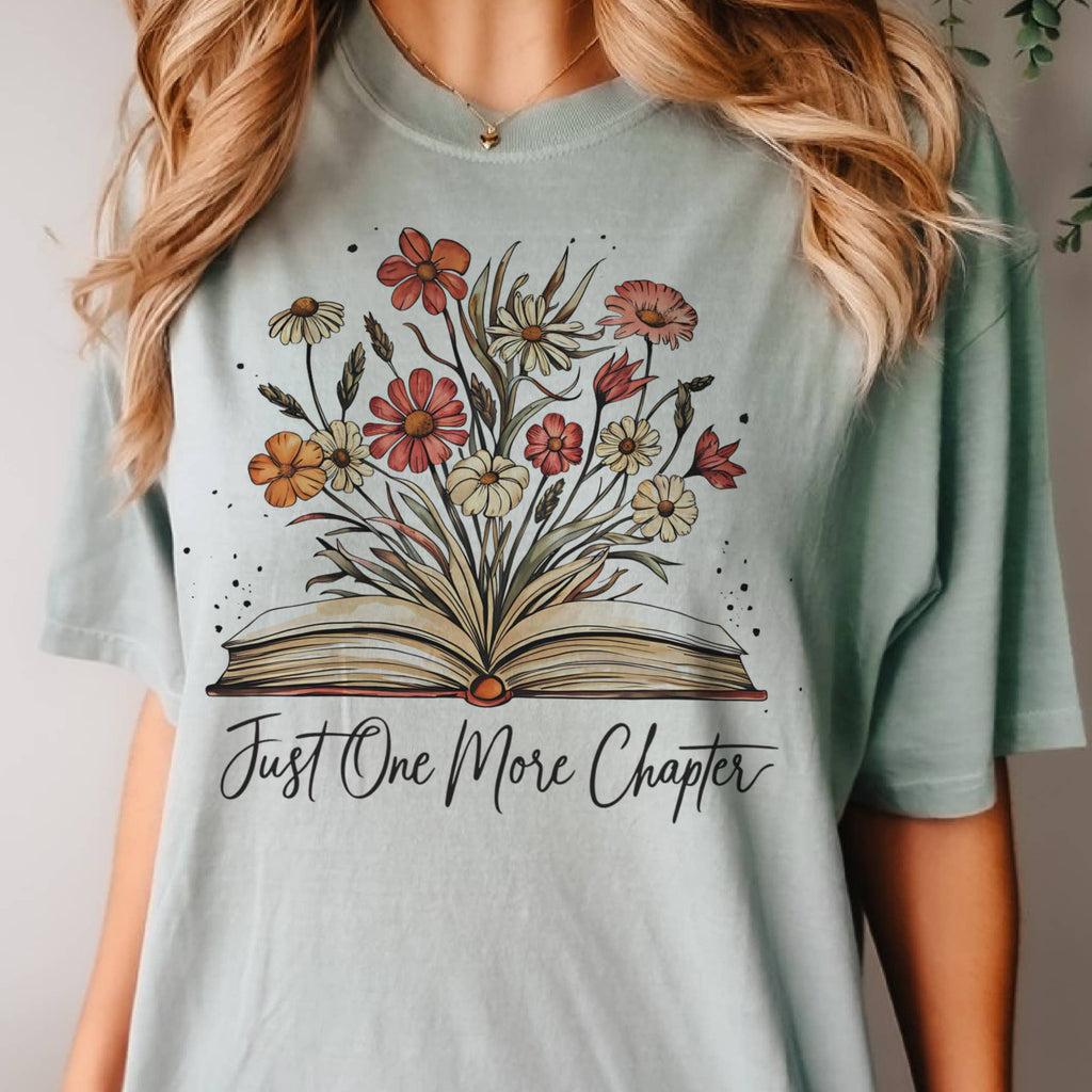 Books Just One More Chapter Floral Reading Graphic Tee