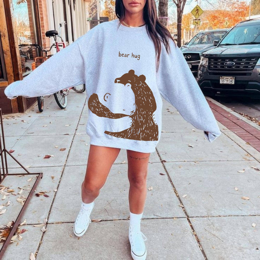 Bear Hug Sweatshirt, Brown Bear Sweatshirt, Ash Gray Gildan