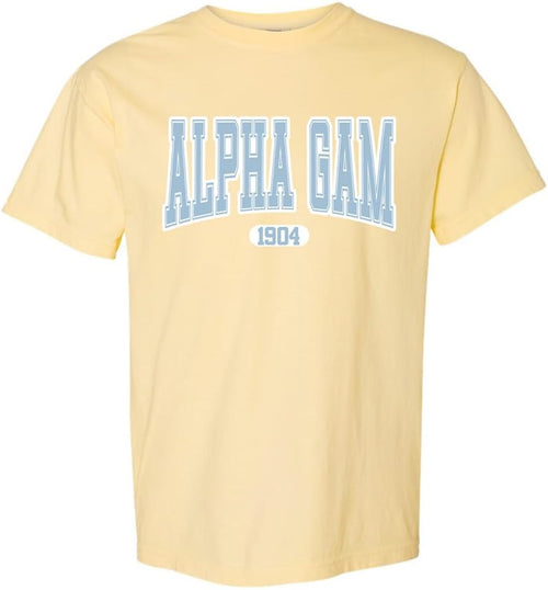 Alpha Gamma Delta Comfort Colors Tshirt | Alpha Gam White Athletic Sorority Comfort Colors Tee