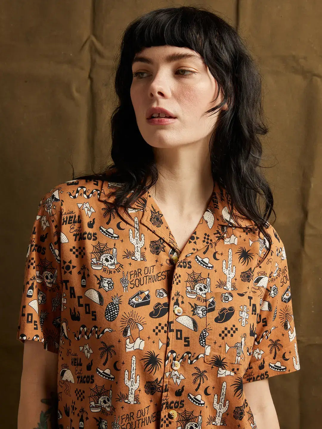 Raise Hell Eat Tacos Casual Button-Up Shirt Womens