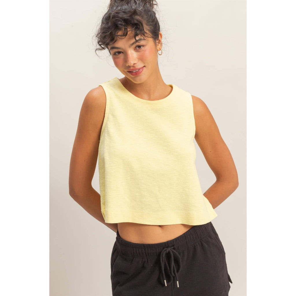 Sleeveless Boxy Fit Crew Neck Top