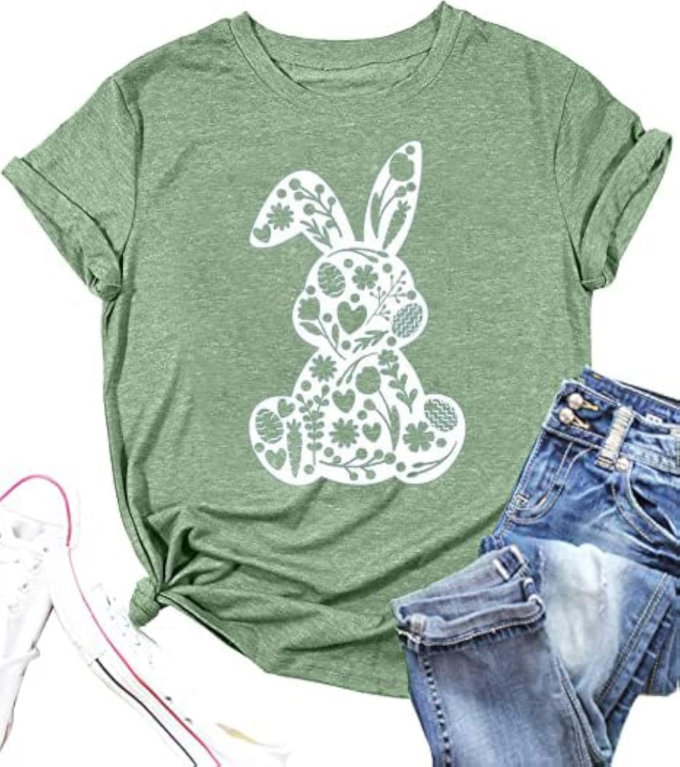 Easter Various Bunny Shirts for Women Easter Egg Leopard Bunny Graphic Tee Spring Cute Tops, Large