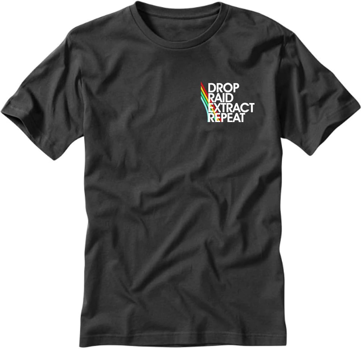 Drop Raid Extract Repeat Gaming T-Shirt, Black, Short Sleeve, Left Chest Print, Soft Stylish Fit, Arc Raiders Theme