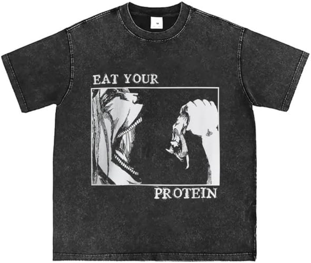 Retro AOT T-Shirt Eat Your Protein Shirt Japanese Anime Pattern Tee