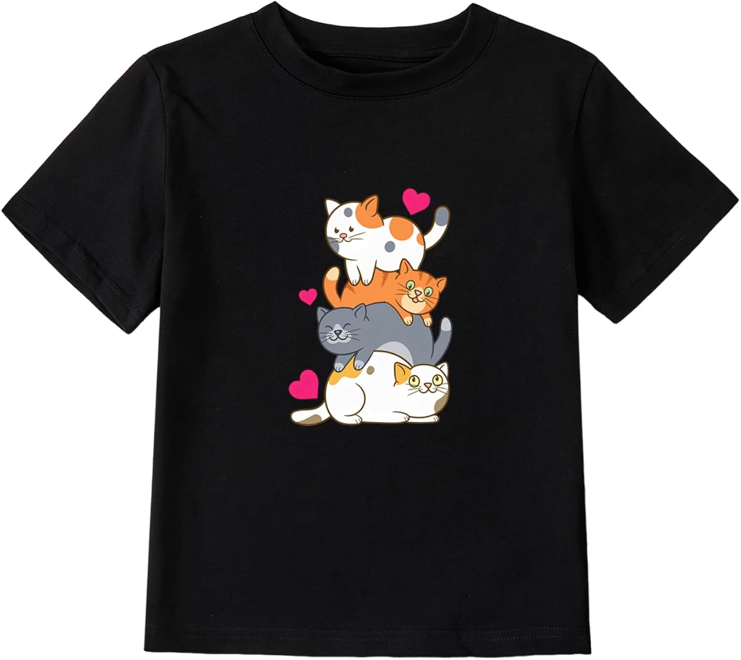 Girl's Cute Cat Graphic T-Shirts Funny Animal Lover Tee