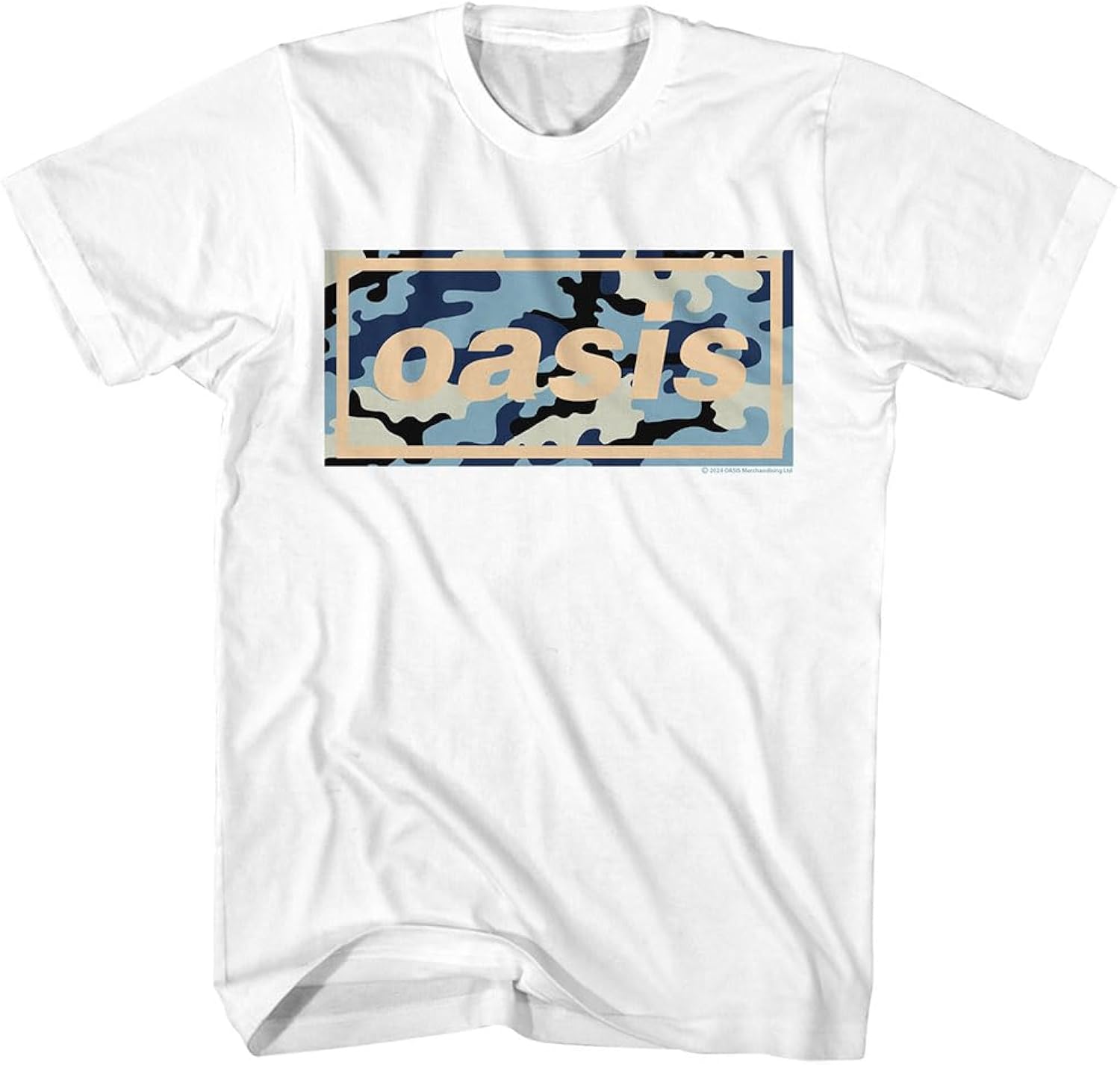 Oasis Band T Shirt Camo Logo Adult White Short Sleeve 90s Rock Music Vintage Style Graphic Tees