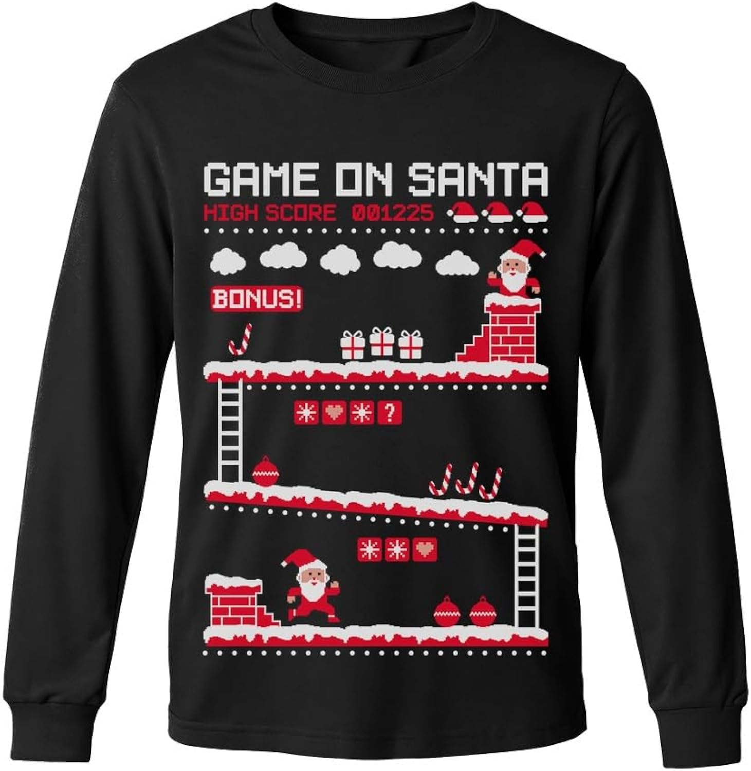 Toddler/Youth Game On Santa Long Sleeve Christmas Gaming Shirt Funny Holiday Tee for Kids Boys and Girls