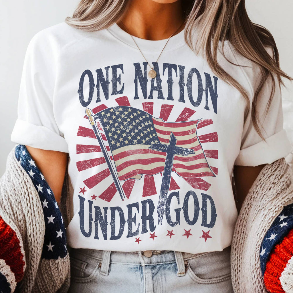 USA One Nation Under God Patriotic Flag Faith Graphic Tee