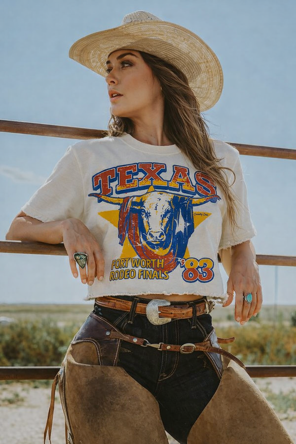 Fort Worth Texas Rodeo Finals 83 Relaxed Crop Tee