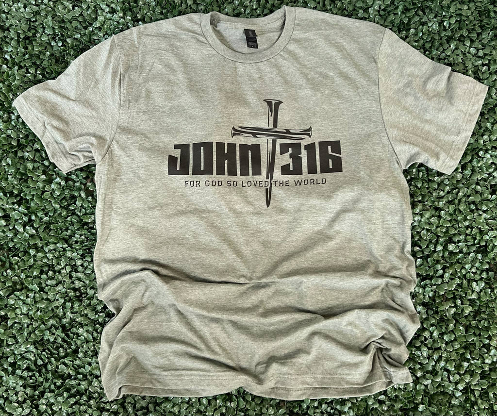 John 3:16 On Gildan Softstyle Heather Military Green